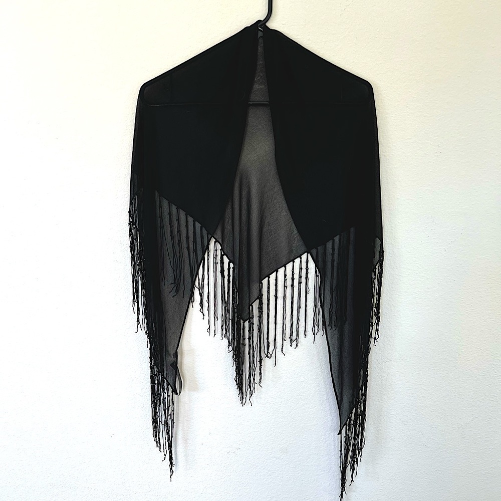 Black Beaded Fringe Shawl